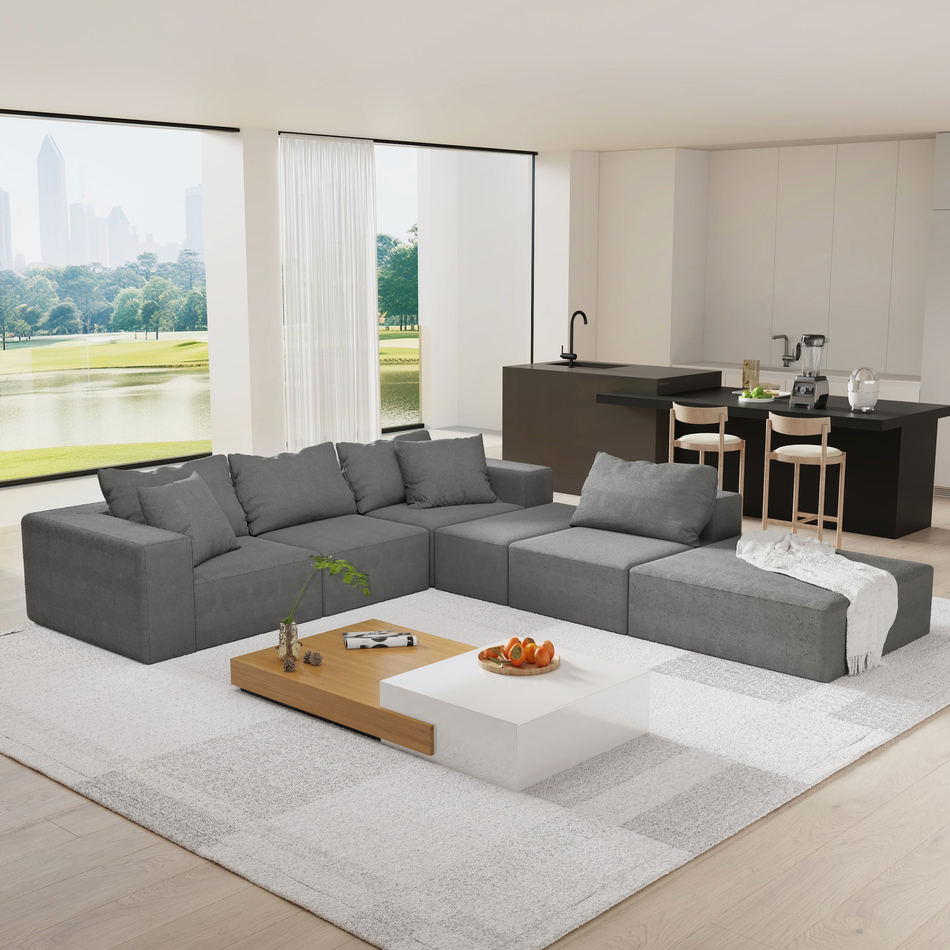 Dark grey fabric sectional sofa with plush cushions perfect for modern living rooms