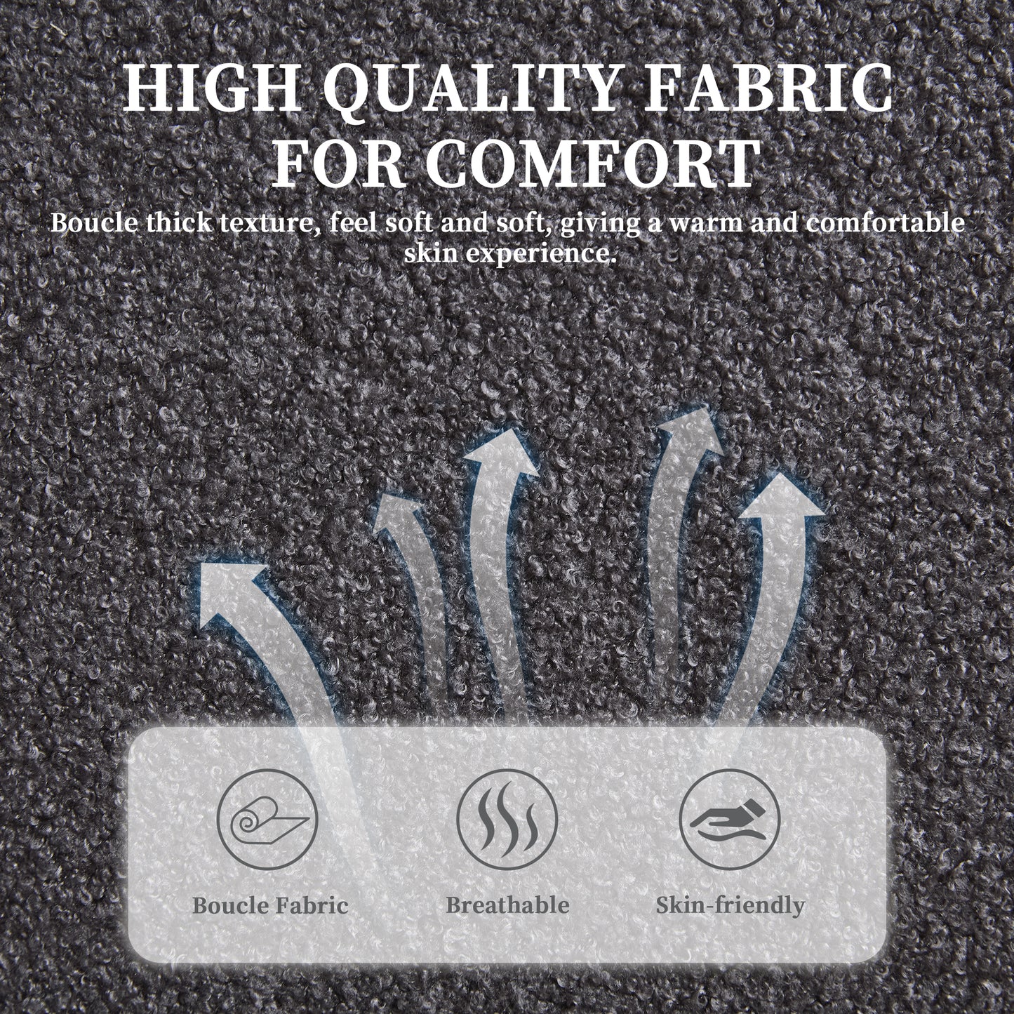 Closeup of a dark grey highquality boucl fabric with a soft thick texture