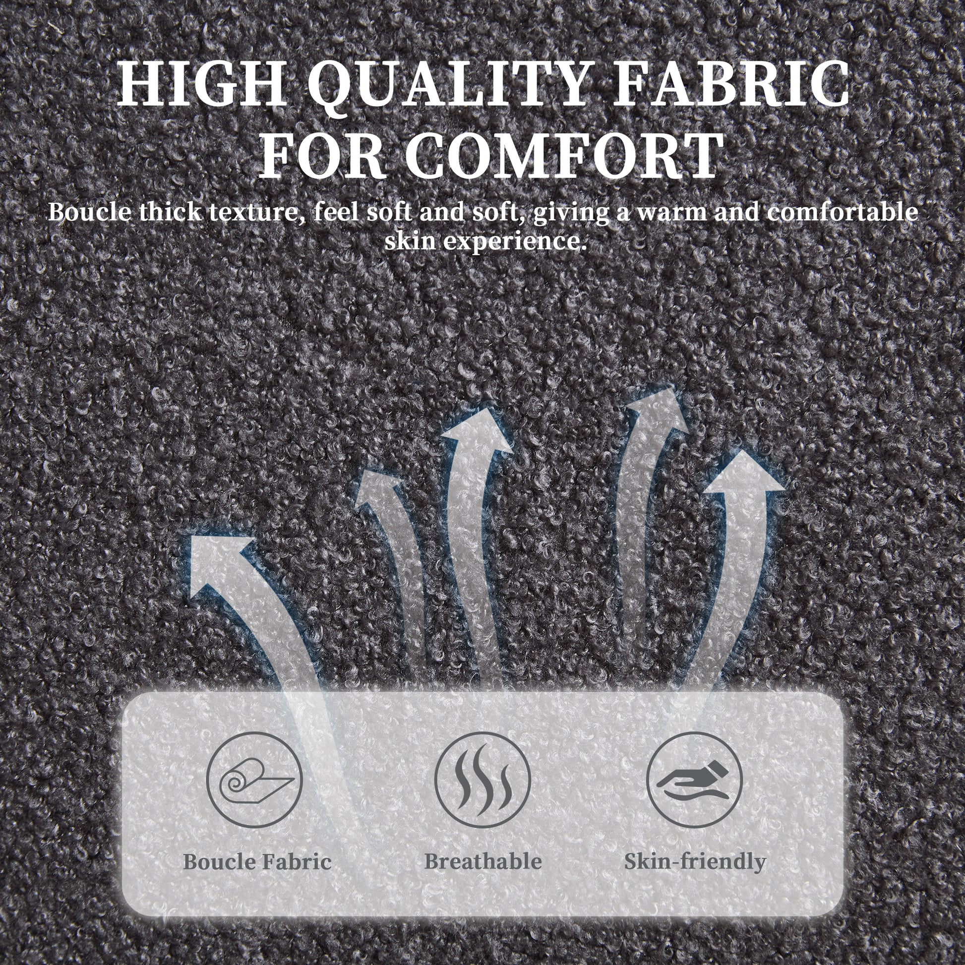 Closeup of a dark grey highquality boucl fabric with a soft thick texture