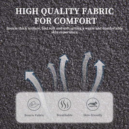 Closeup of a dark grey highquality boucl fabric with a soft thick texture