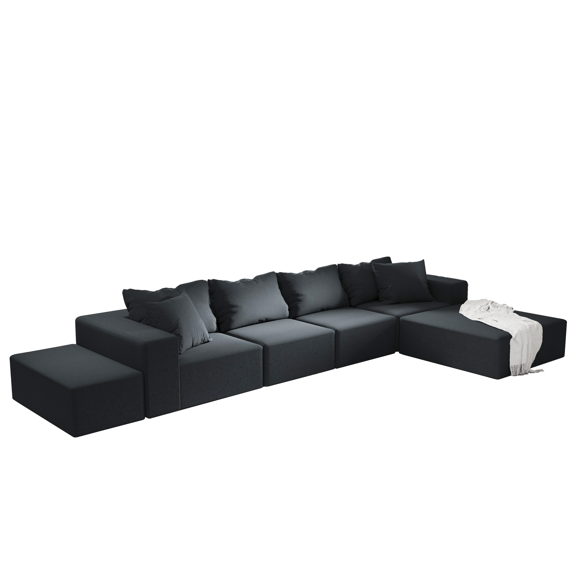 Dark grey fabric sectional sofa with chaise and ottoman modern living room furniture