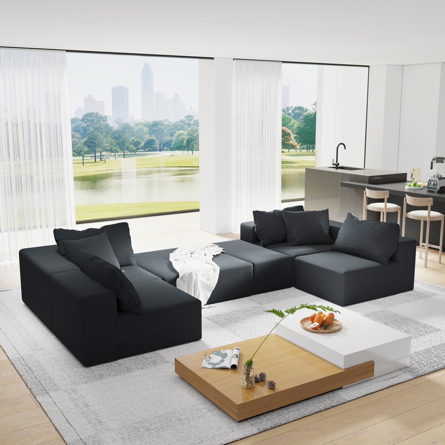 Modular charcoal sectional sofa with plush cushions perfect for contemporary living rooms