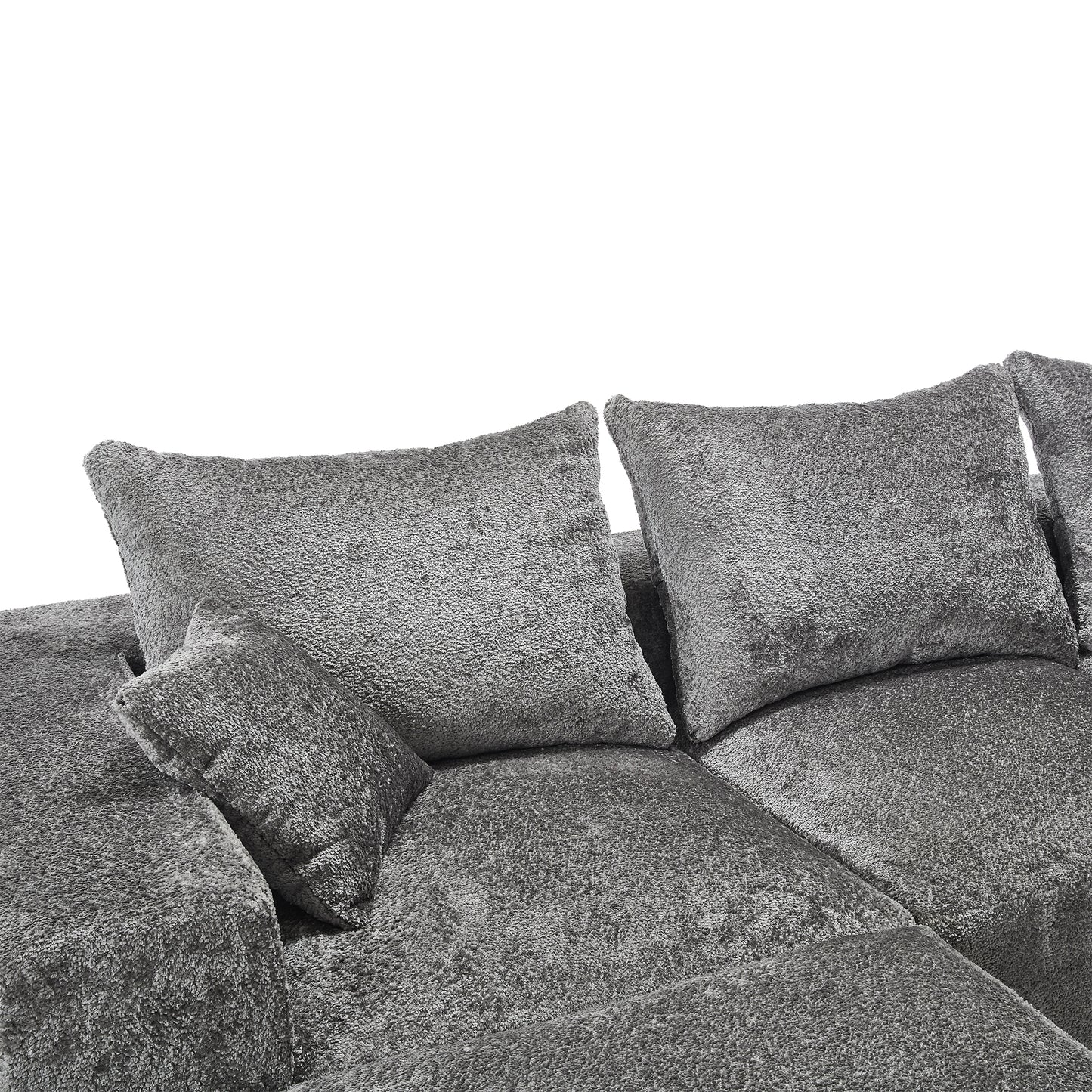 Plush gray sectional sofa with textured fabric and accent pillows perfect for modern living rooms