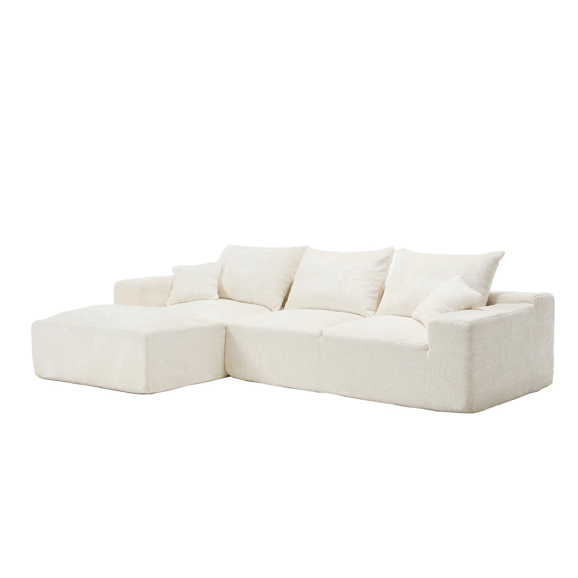 Cream boucle sectional sofa with plush cushions for modern living rooms