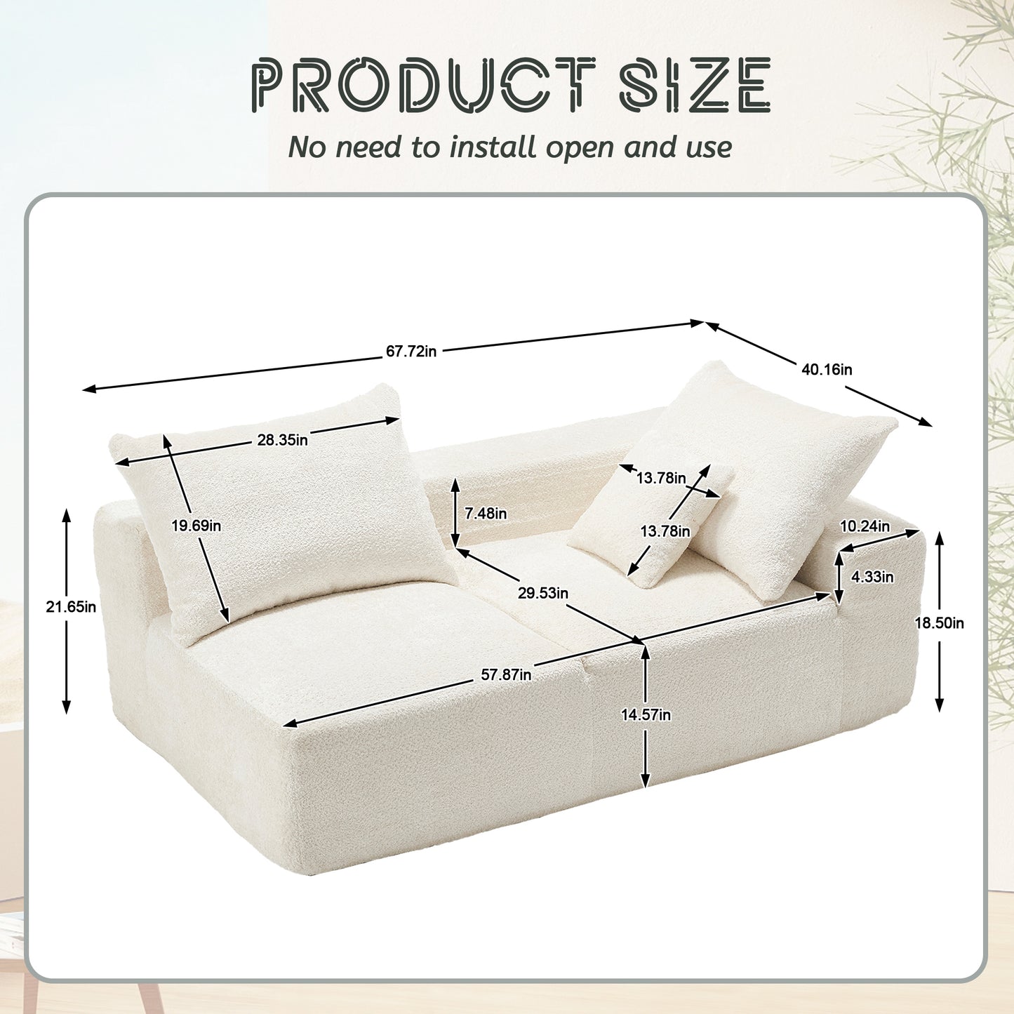 Cream teddy fabric modular sofa with plush cushions and precise dimensions for living rooms