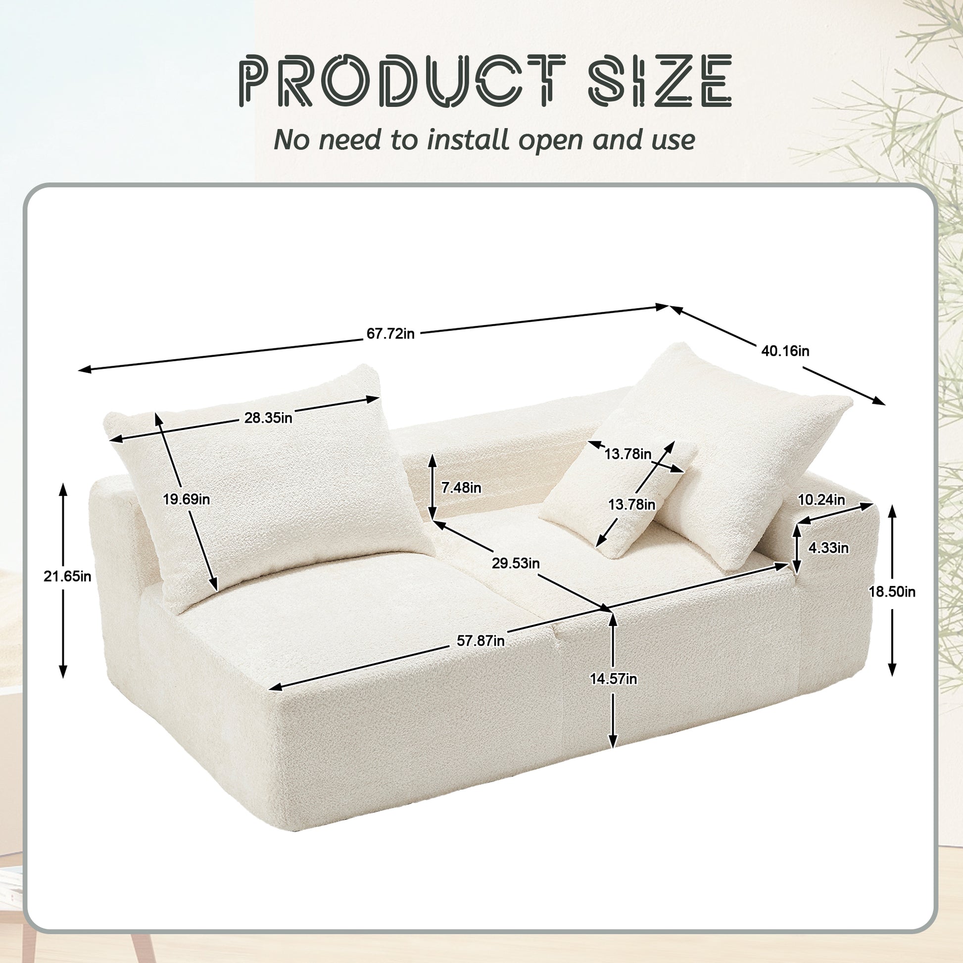 Cream teddy fabric modular sofa with plush cushions and precise dimensions for living rooms