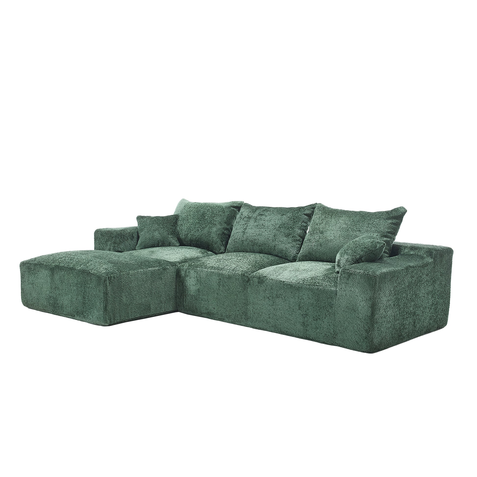 Plush green sectional sofa with chaise perfect for modern living rooms