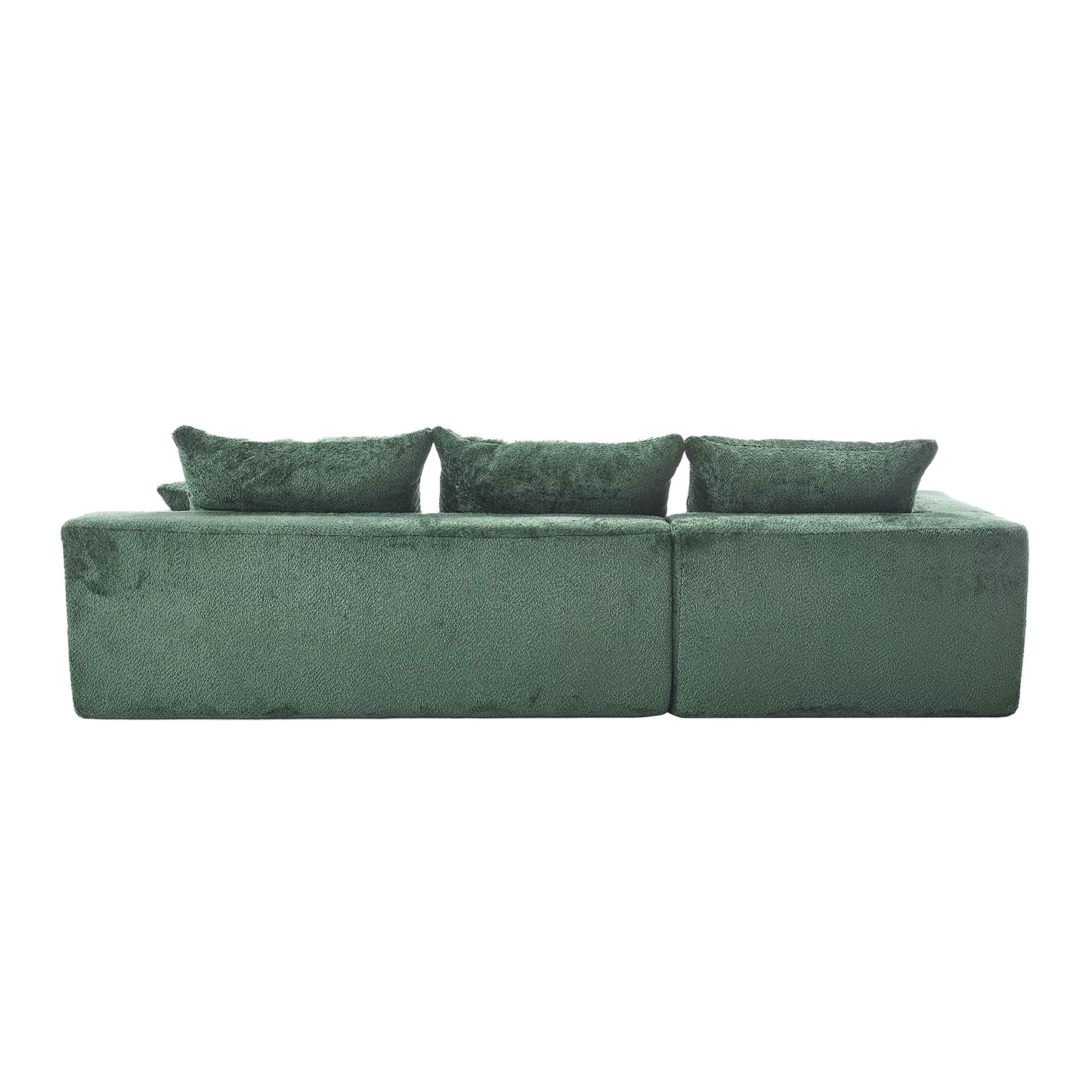 Deep green textured fabric sectional sofa with plush back cushions modern living room furniture