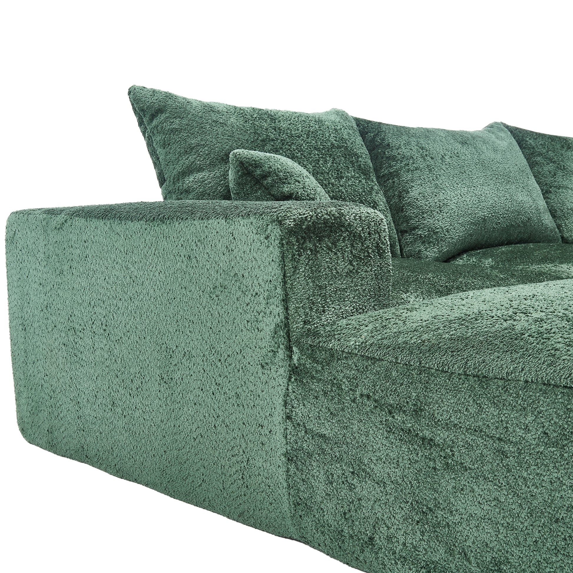Plush green shag sectional sofa inviting for relaxation and modern living room decor