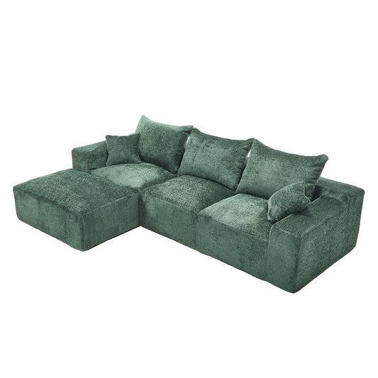 Plush green sectional sofa with multiple cushions perfect for modern living rooms