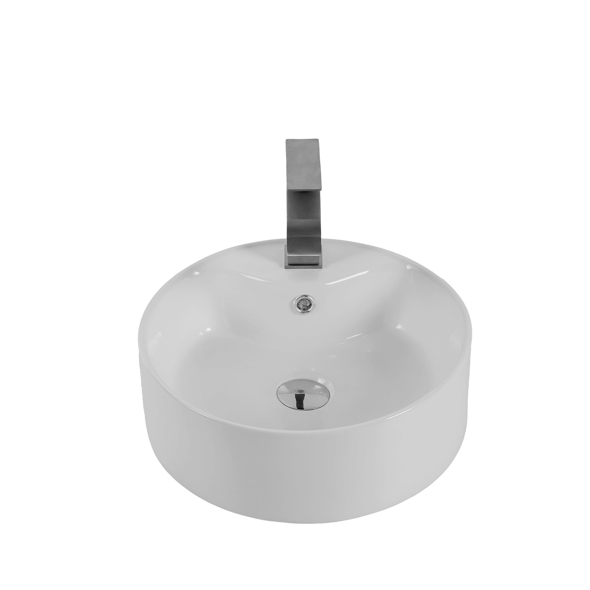 Modern white ceramic vessel sink with a brushed nickel faucet ideal for contemporary bathrooms