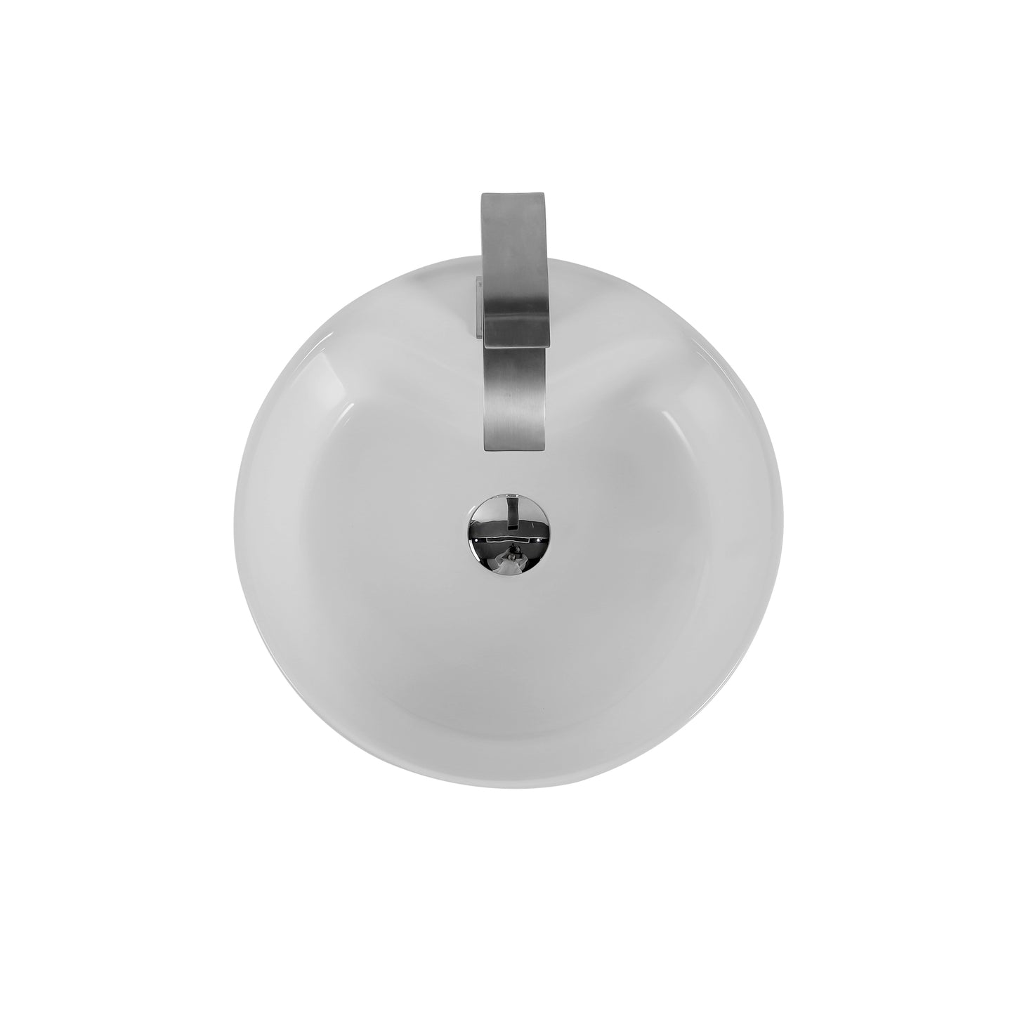 White ceramic vessel sink with modern brushed nickel faucet top view