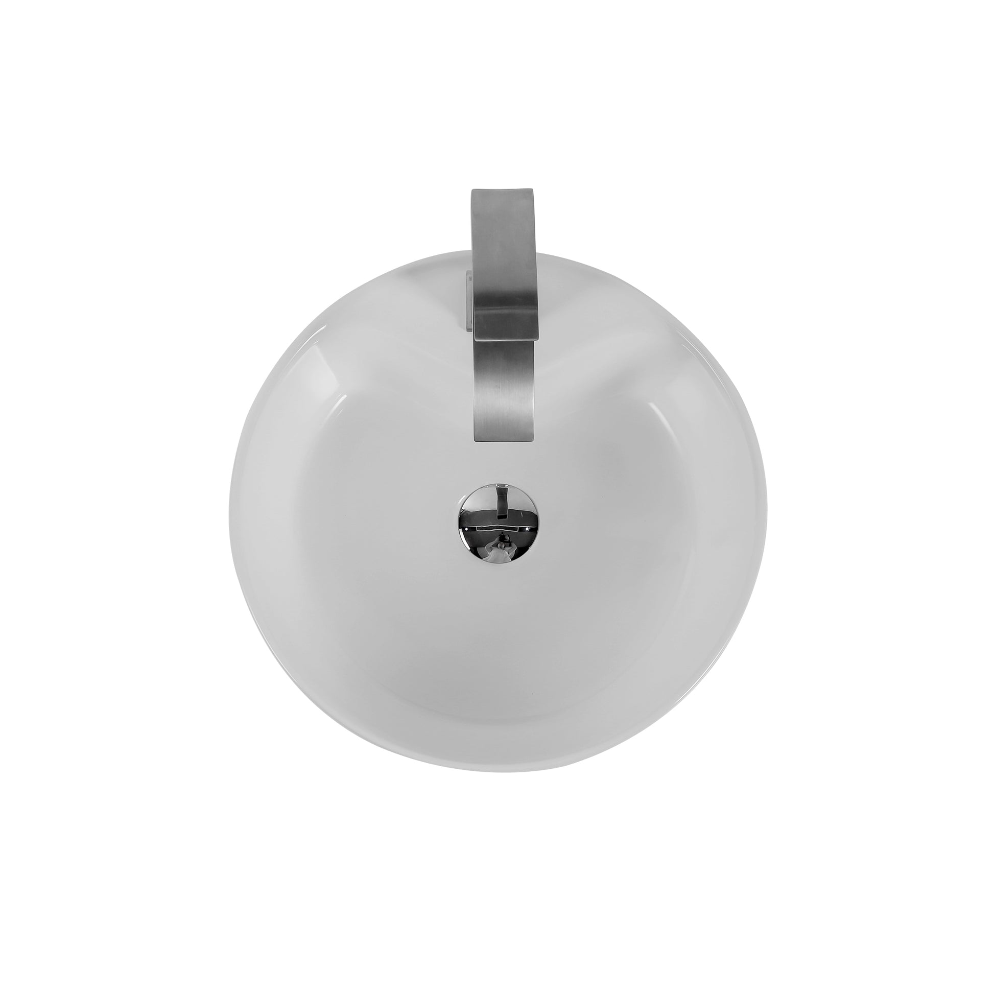 White ceramic vessel sink with modern brushed nickel faucet top view