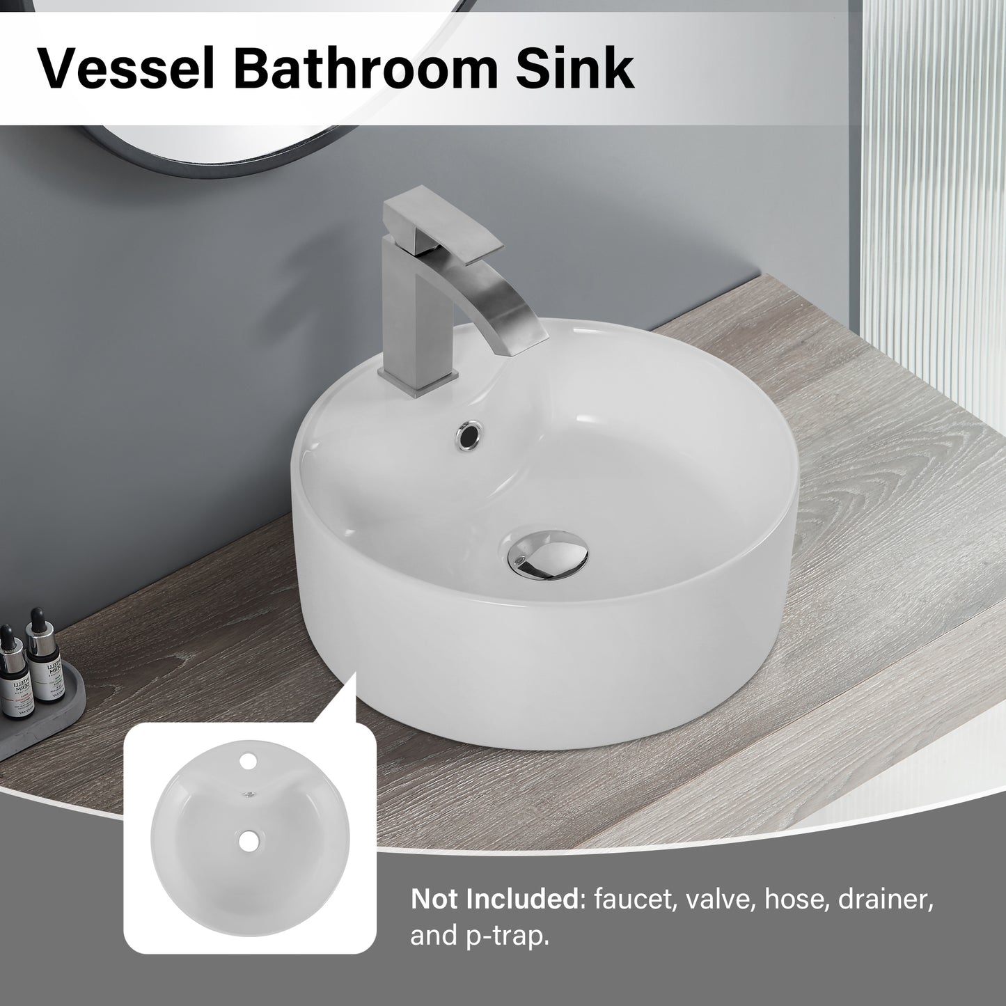 White ceramic vessel bathroom sink with a modern waterfall faucet