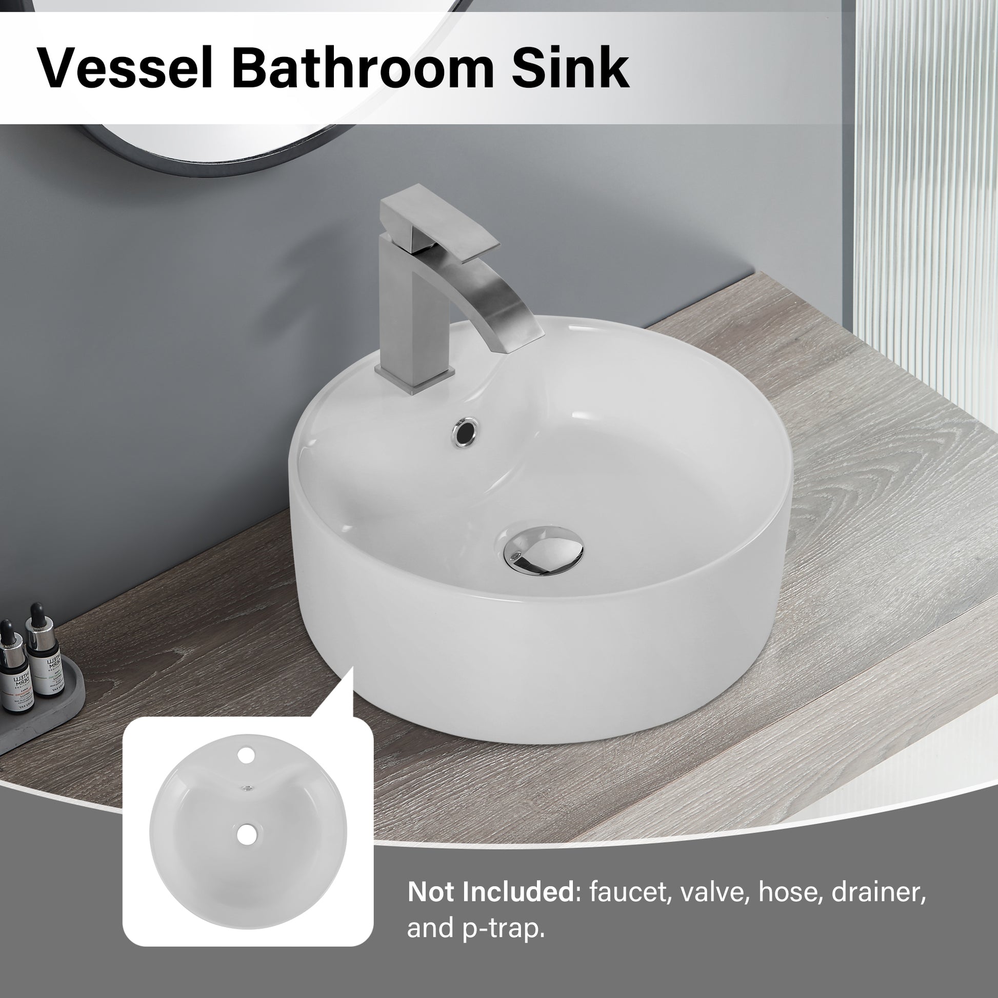 White ceramic vessel bathroom sink with a modern waterfall faucet