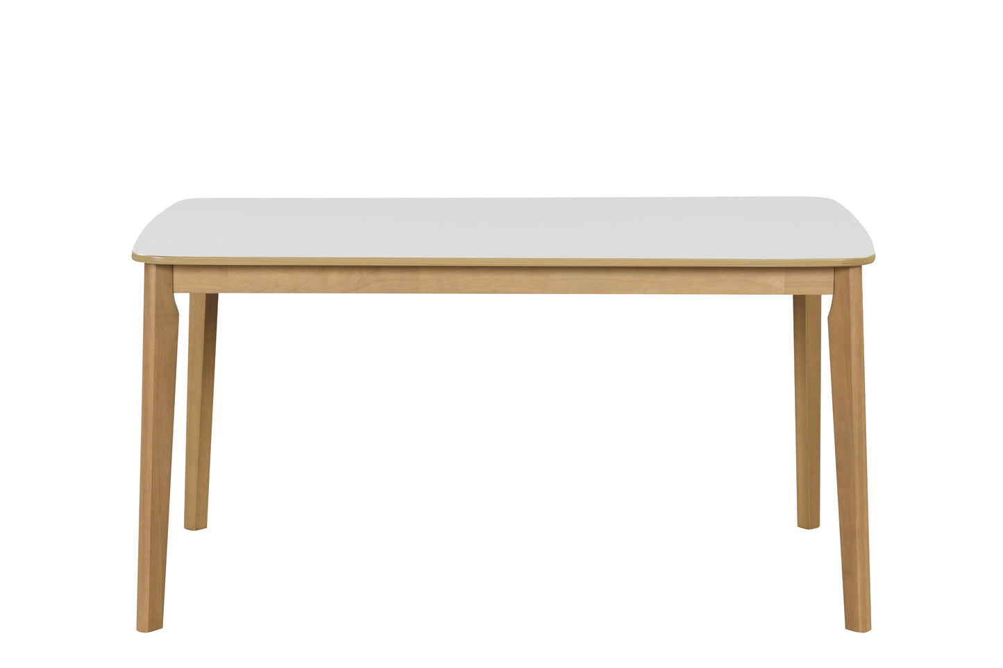 Modern white dining table with light wood legs