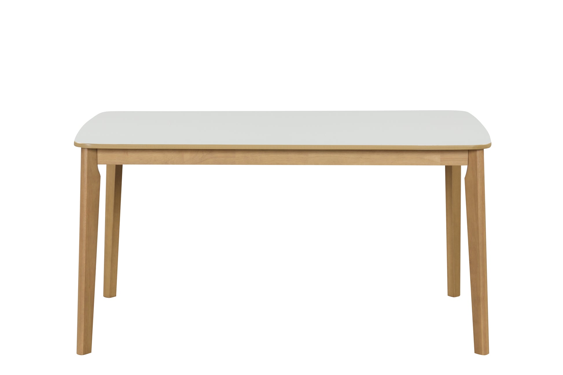 Modern white dining table with light wood legs