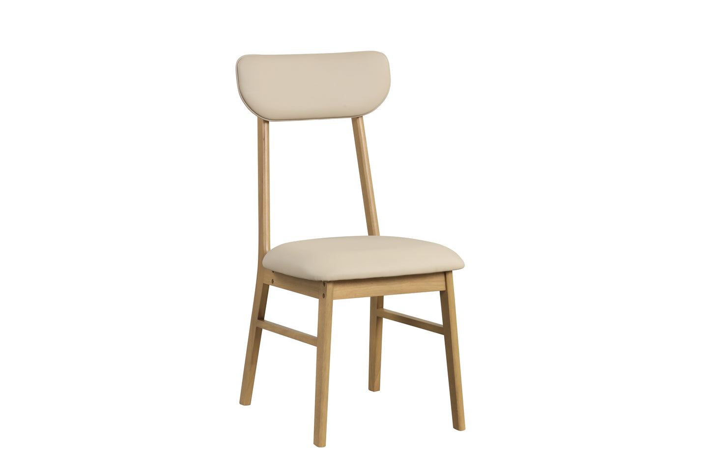 Light beige upholstered wooden dining chair with clean lines