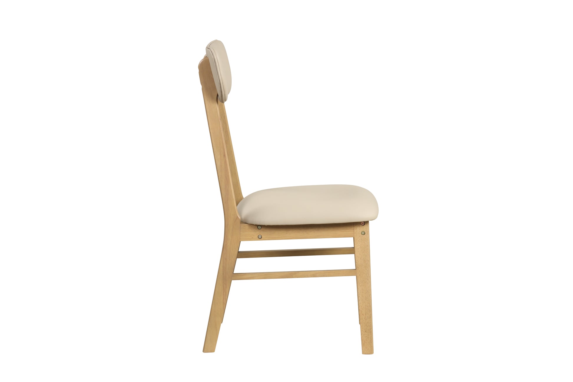 Natural wood dining chair with cream upholstered seat and backrest