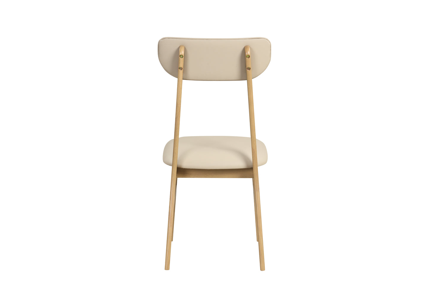 Cream upholstered dining chair with light wood frame