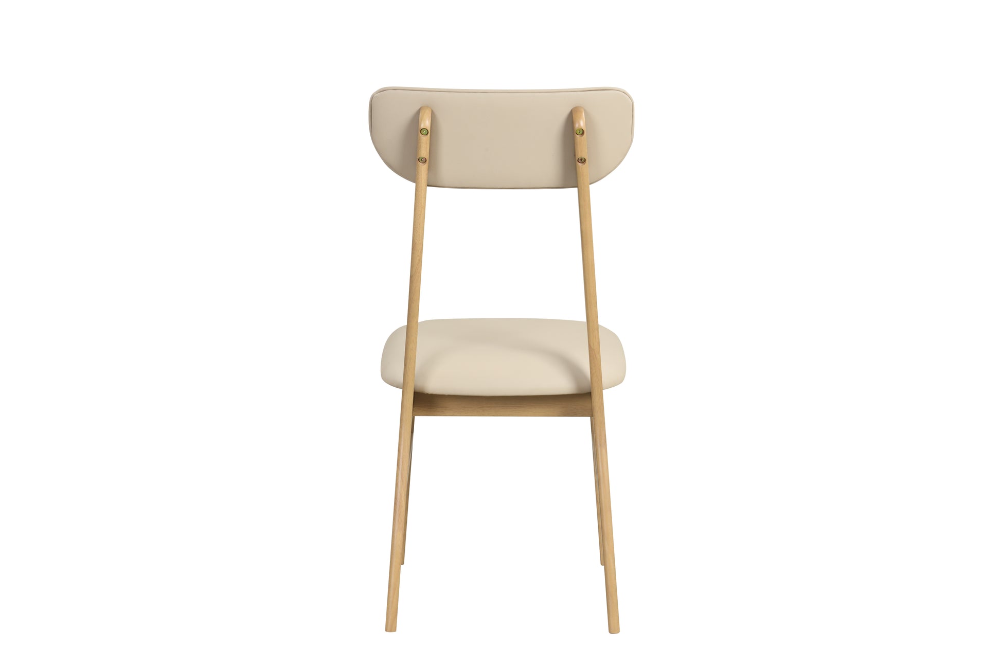 Cream upholstered dining chair with light wood frame