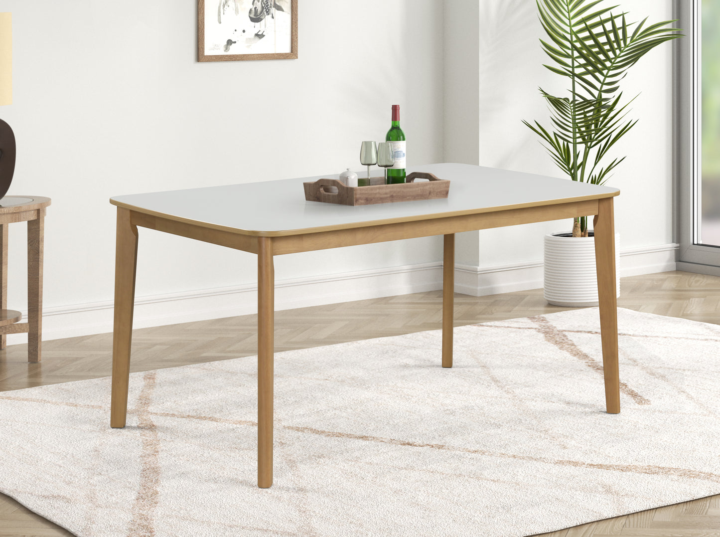 White and wood dining table with sleek modern design