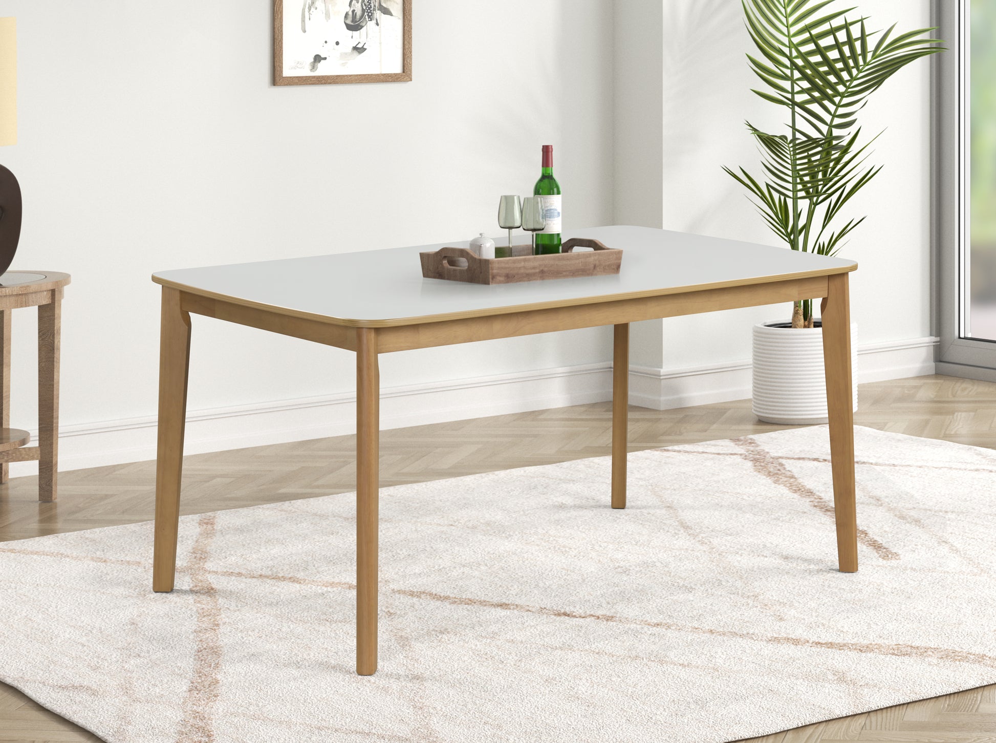 White and wood dining table with sleek modern design