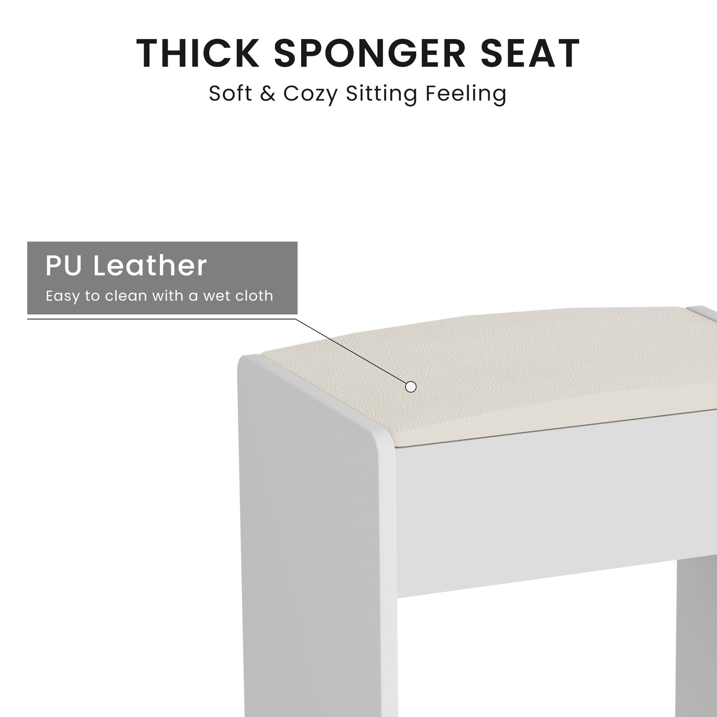Cream pu leather thick sponge seat for comfortable sitting
