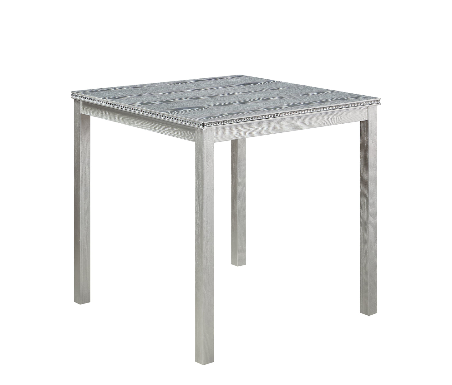 Square wood veneer table with silver patterned top