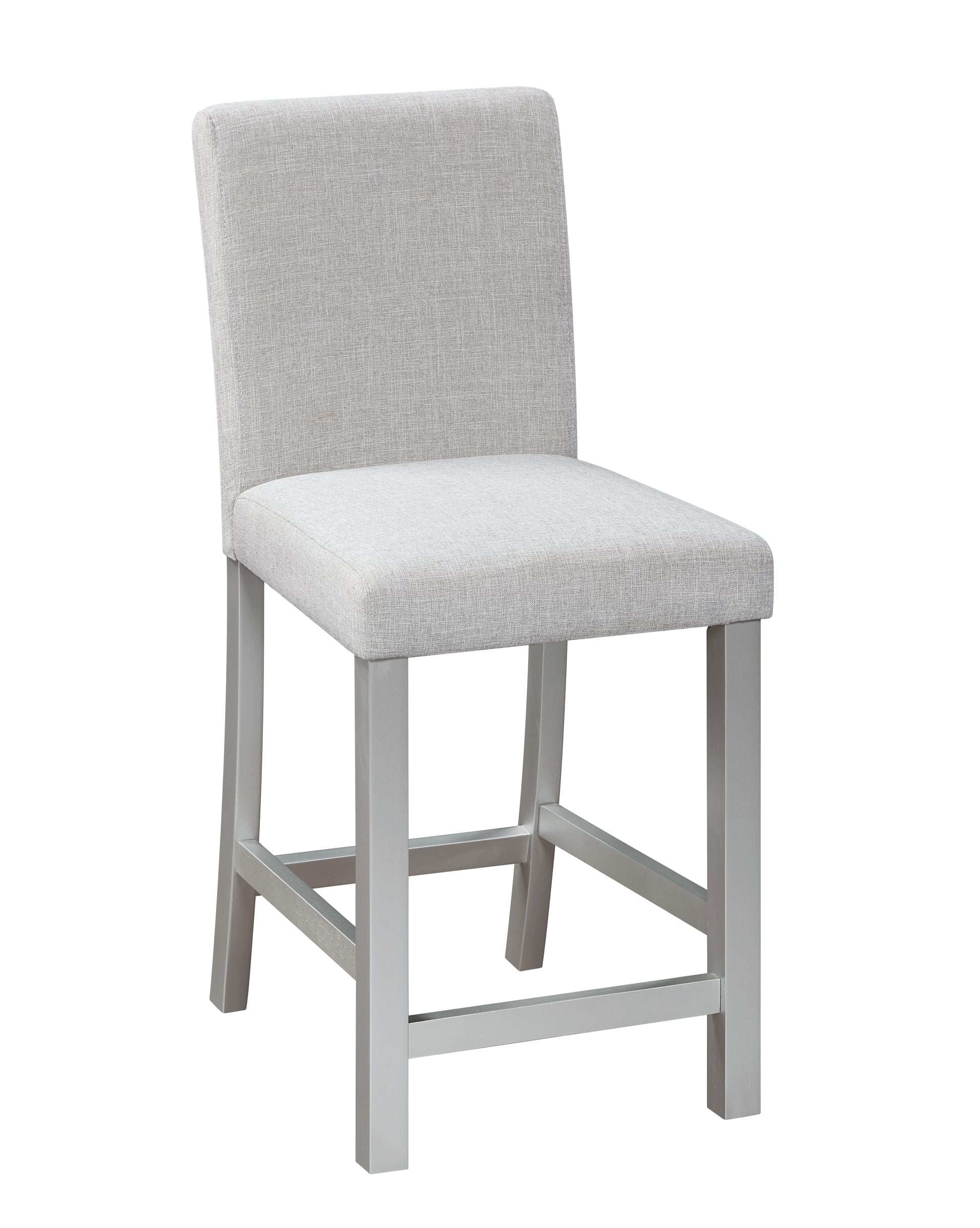 Light gray fabric counter stool with wooden legs