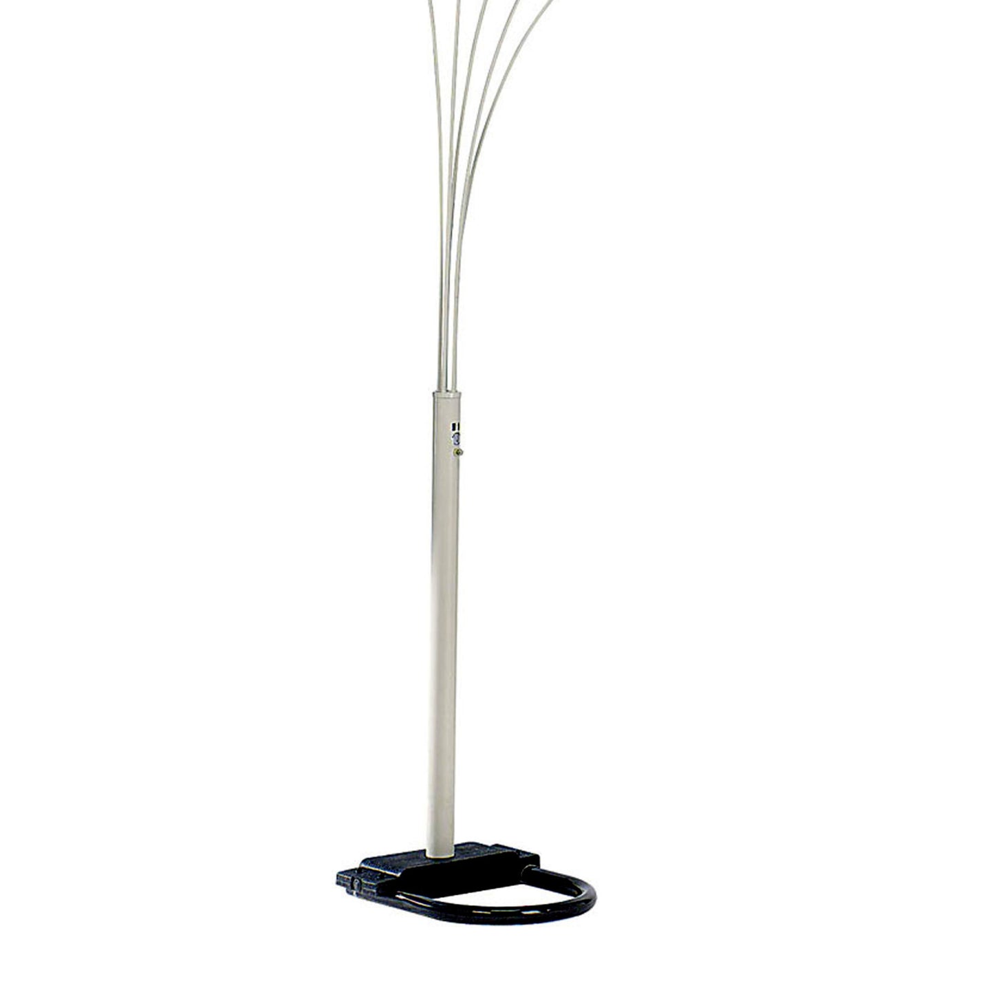 Modern arc floor lamp with brushed nickel finish and weighted black base for living rooms