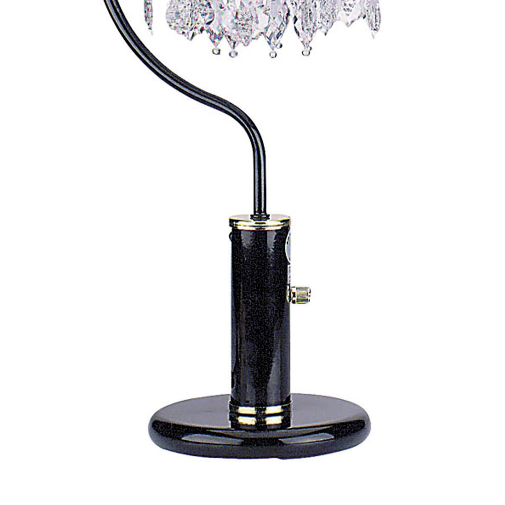 Elegant crystal chandelier table lamp with black base and stem