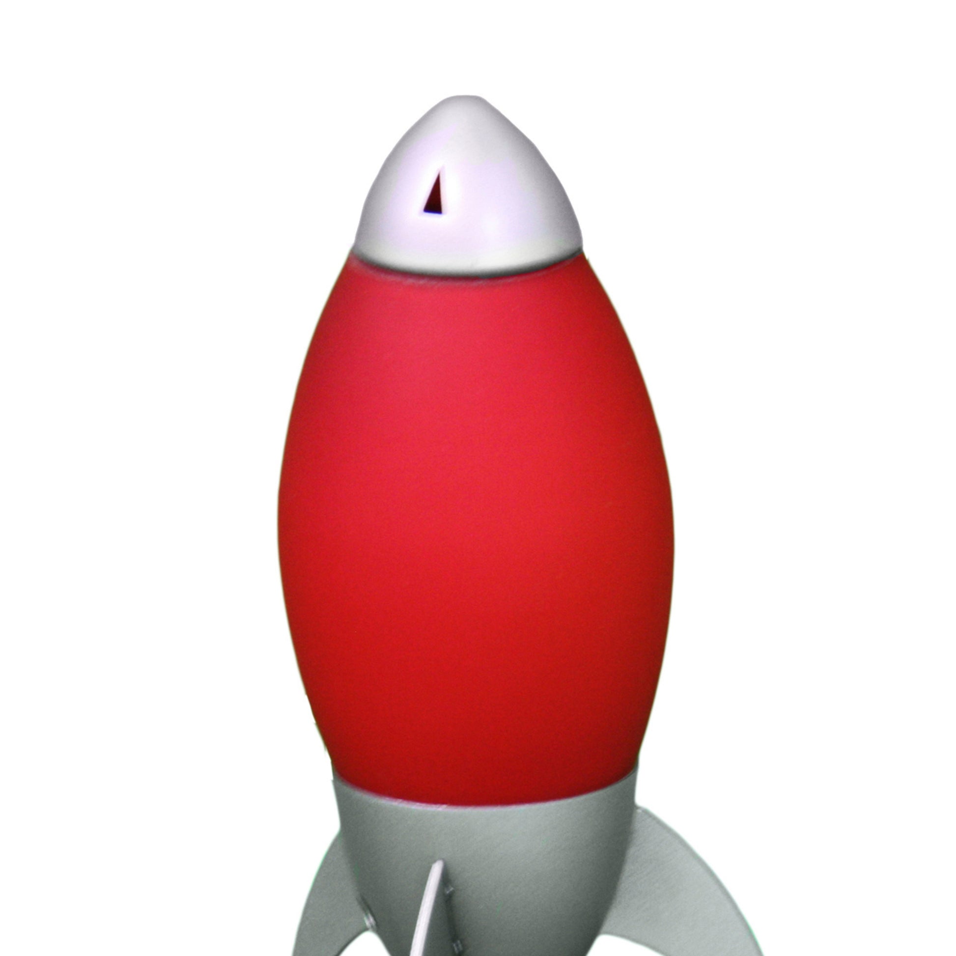 Red and silver rocket toy ideal for spacethemed decor