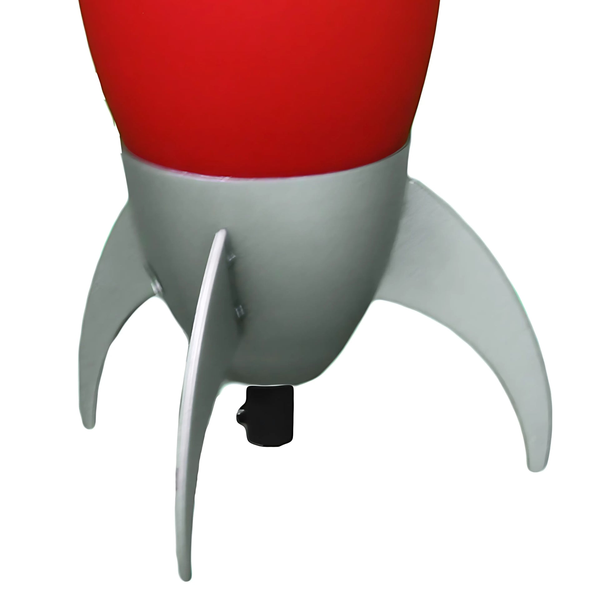 Red and silver rocket fins with a black base vintage toy