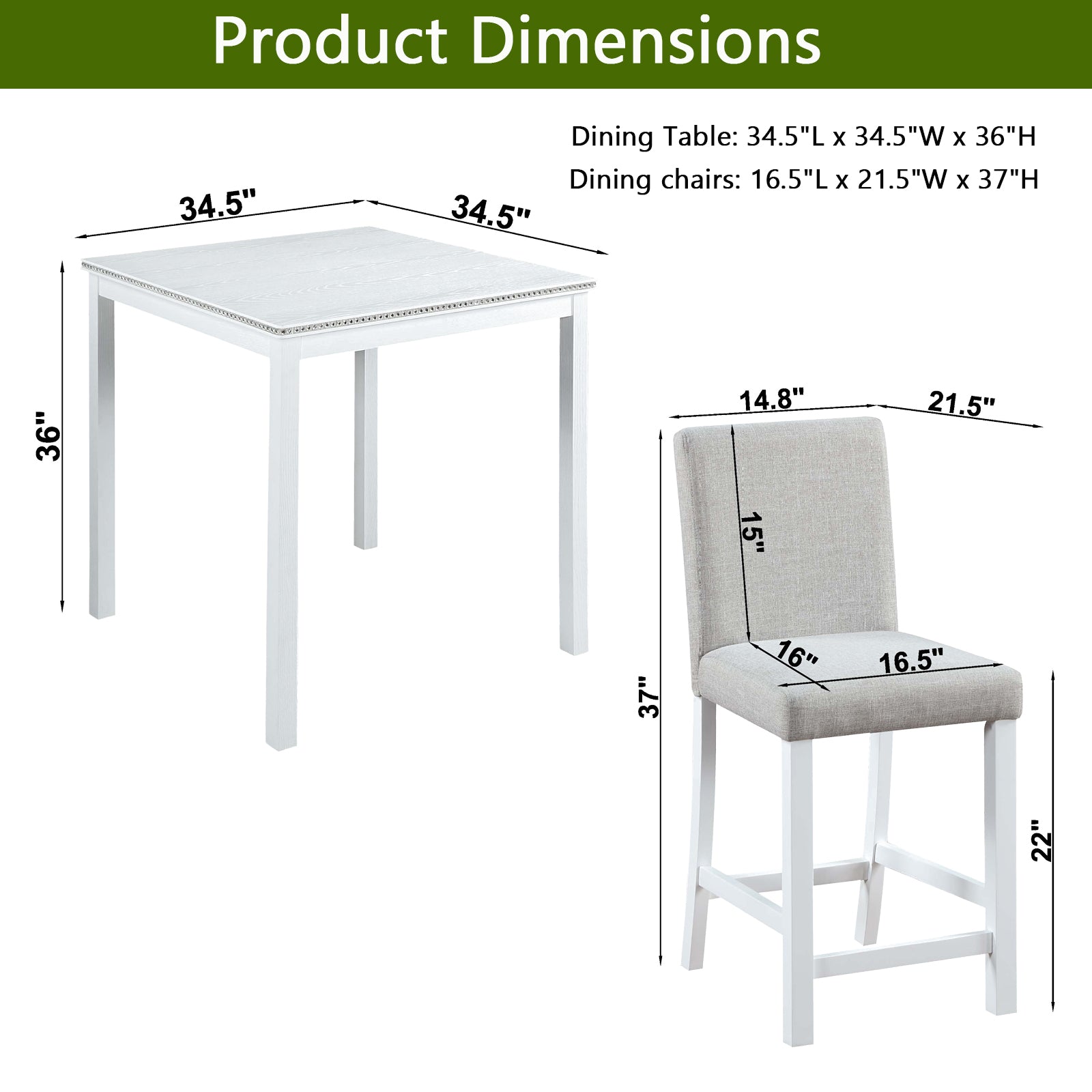 White wooden dining table  x  x  with beaded trim