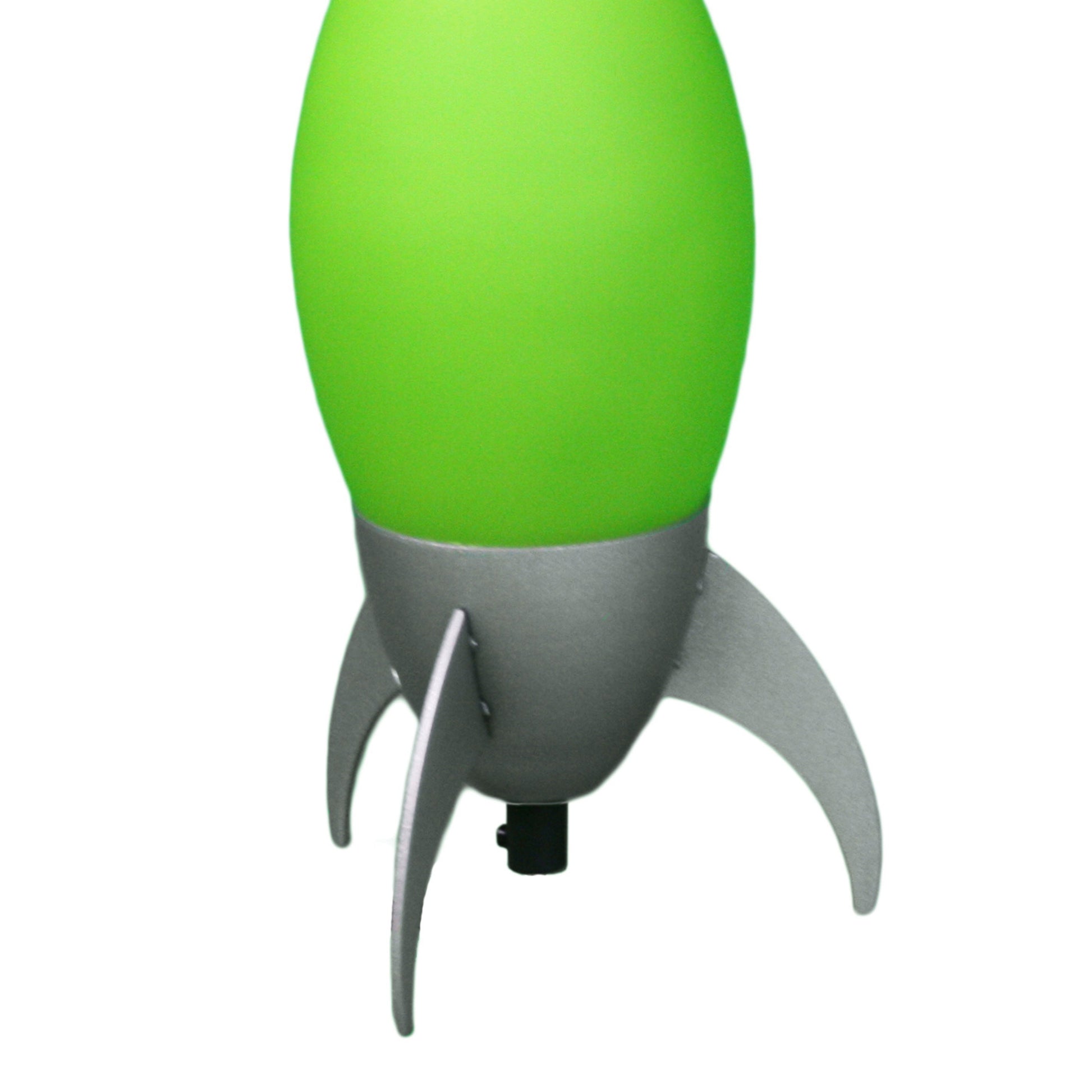 Lime green rocketshaped desk lamp with silver fins