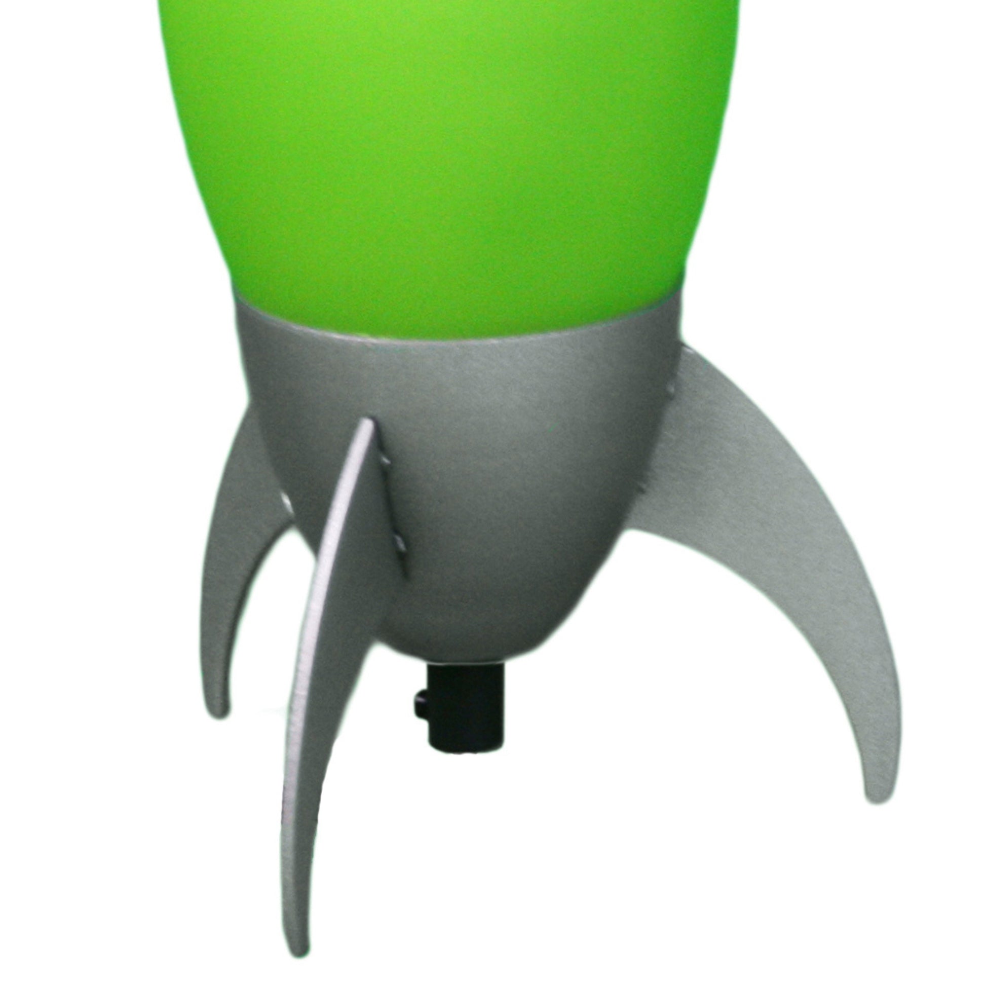 Bright green rocket lamp base with silver fins perfect for a childs bedroom