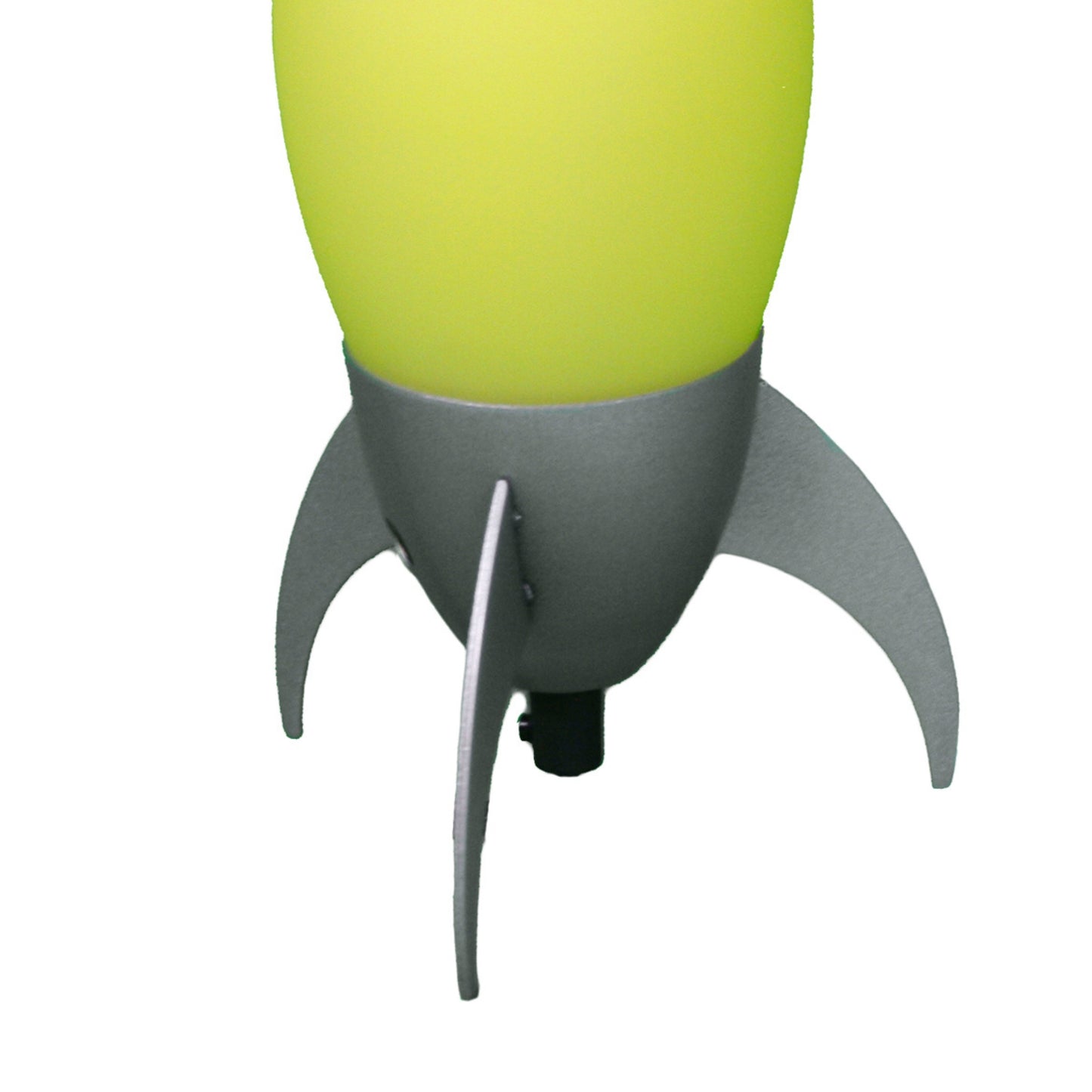 Bright yellow rocket lamp base with silver fins modern design