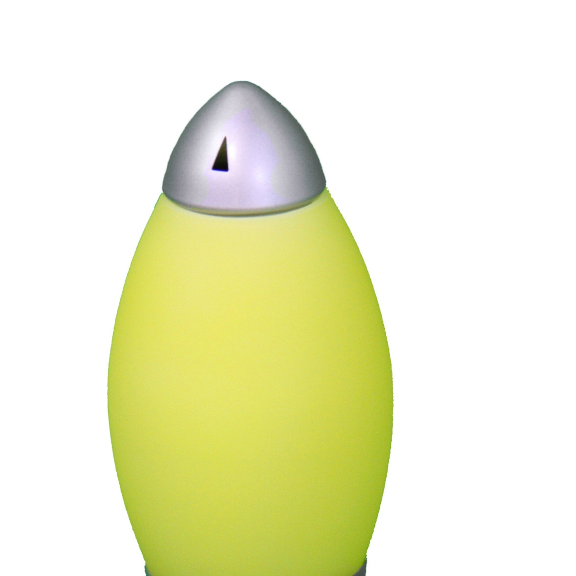 Teardropshaped ceramic planter in a vibrant lime green hue with a brushed silver lid