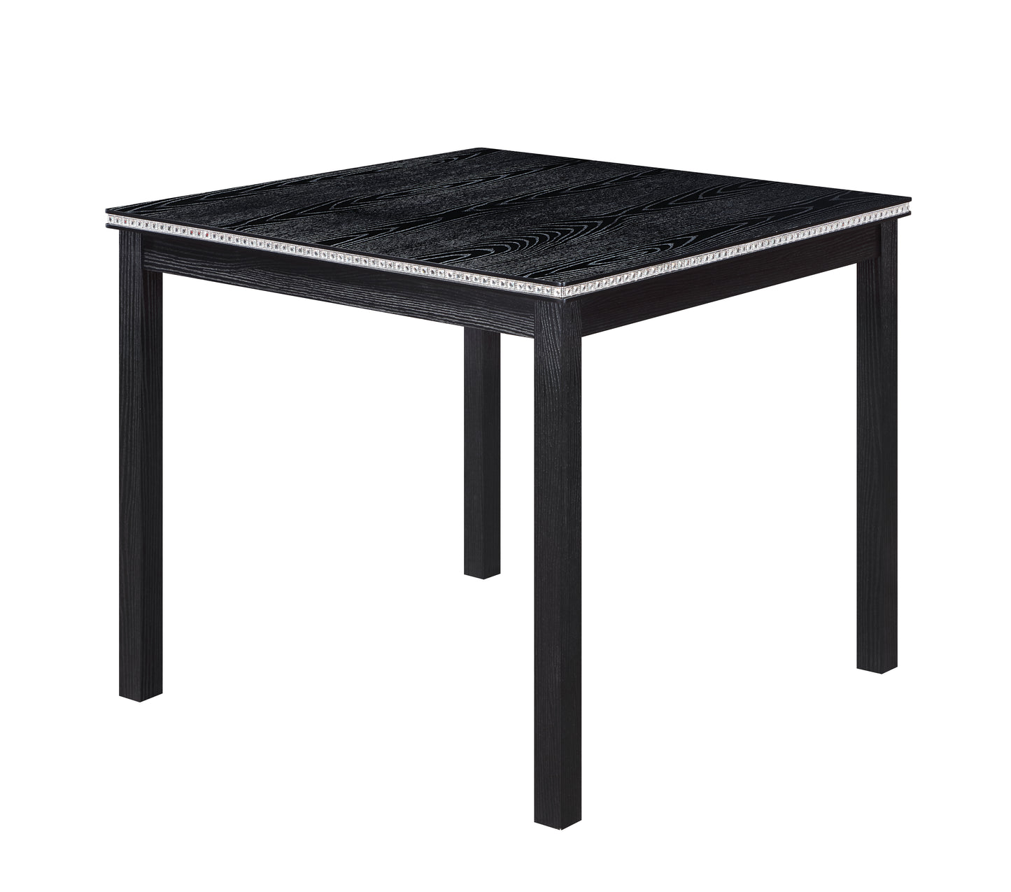 Black wood grain square dining table with LED edge lighting
