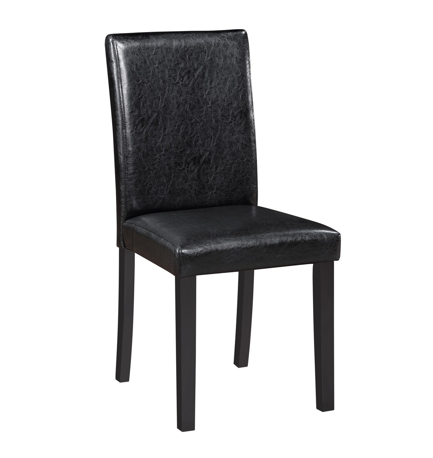 Black faux leather dining chair with dark wooden legs