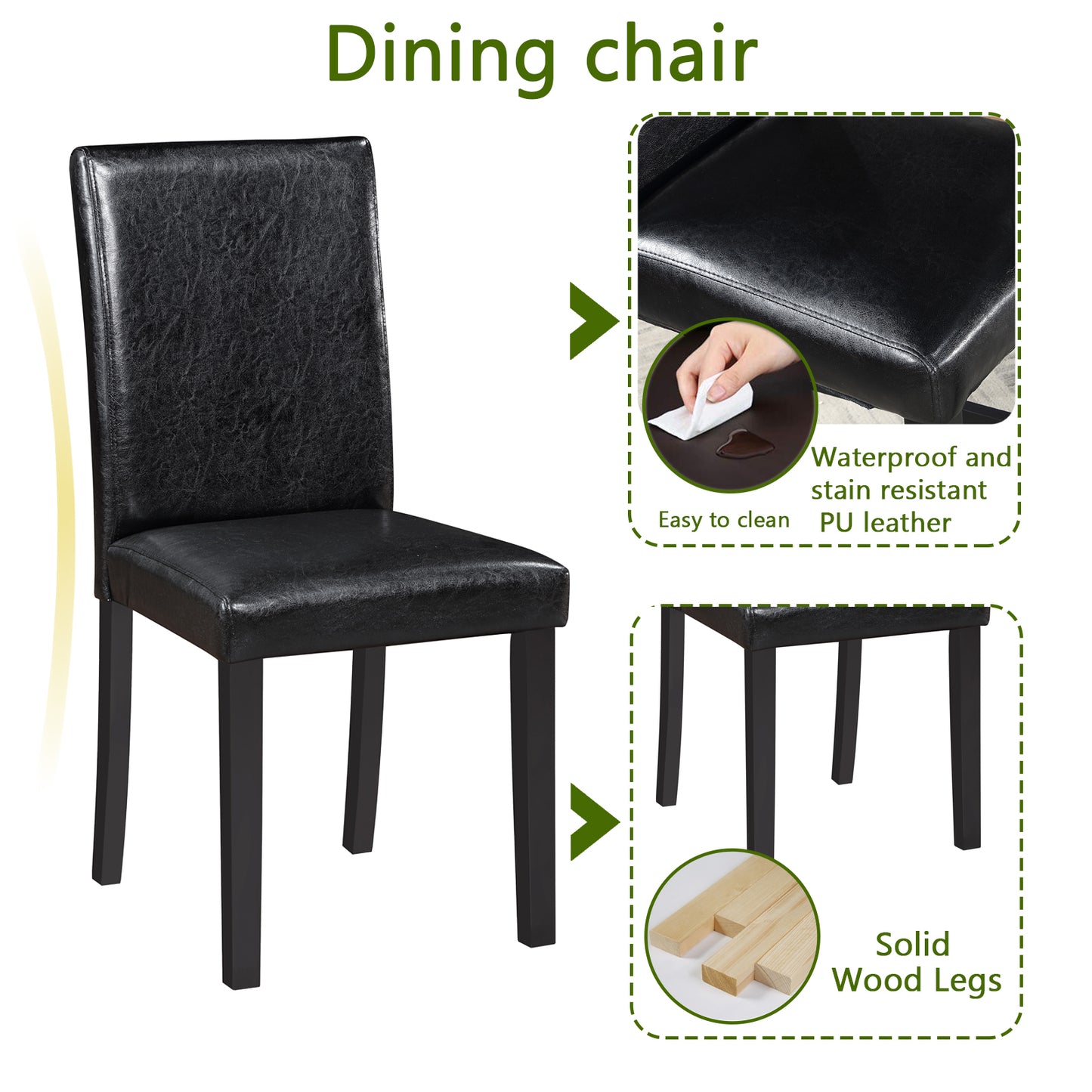 Black PU leather dining chair with solid wood legs