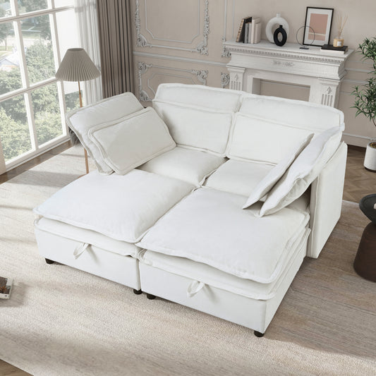 Plush white sectional sofa with deep cushions and multiple throw pillows for ultimate comfort