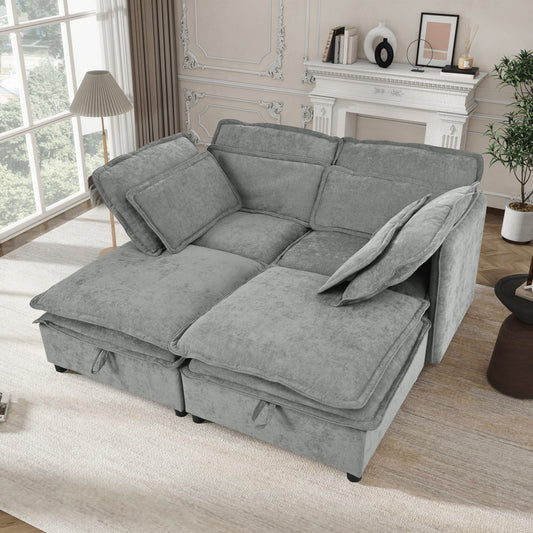 Plush grey modular sofa with ample cushions and storage perfect for contemporary living rooms