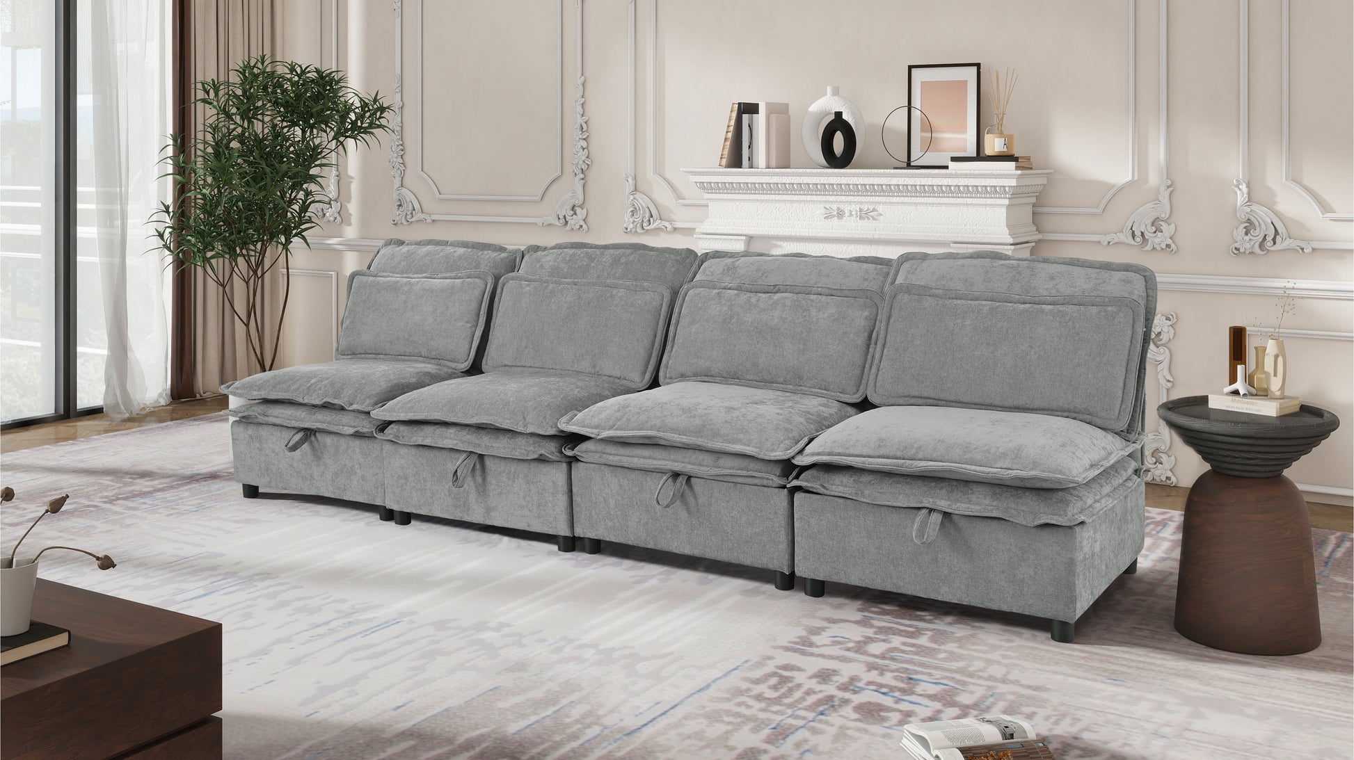 Plush gray sectional sofa with deep cushions perfect for a modern living room