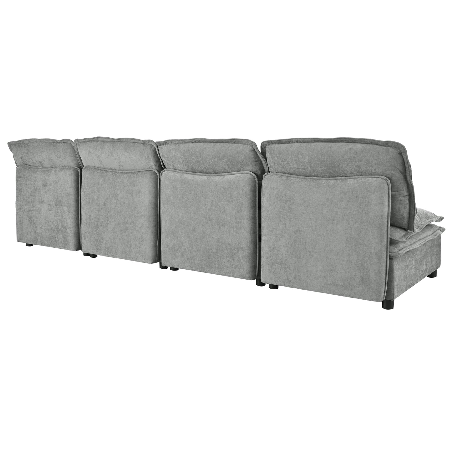 Gray modular sofa with plush fabric upholstery and supportive back cushions perfect for modern living spaces