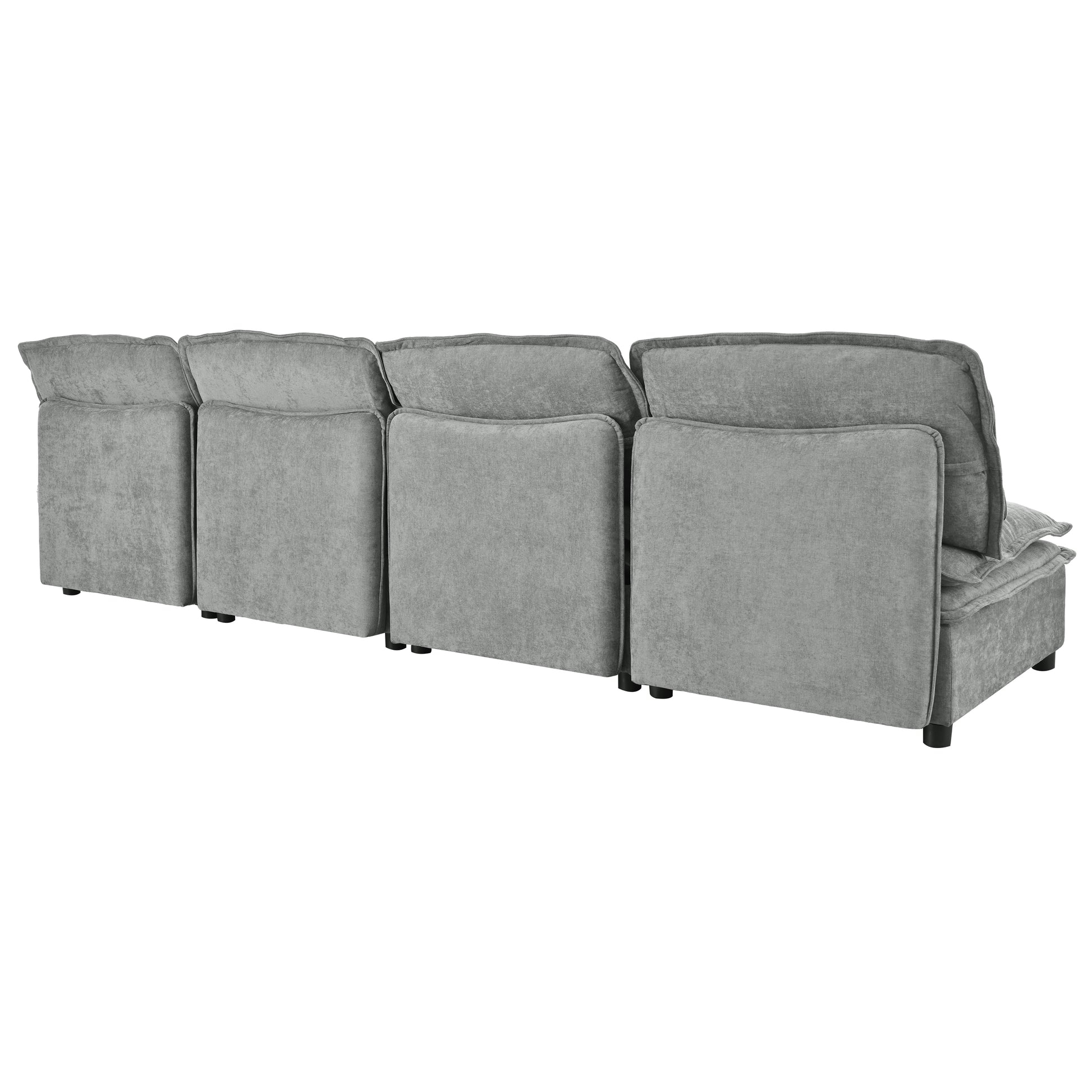 Gray modular sofa with plush fabric upholstery and supportive back cushions perfect for modern living spaces