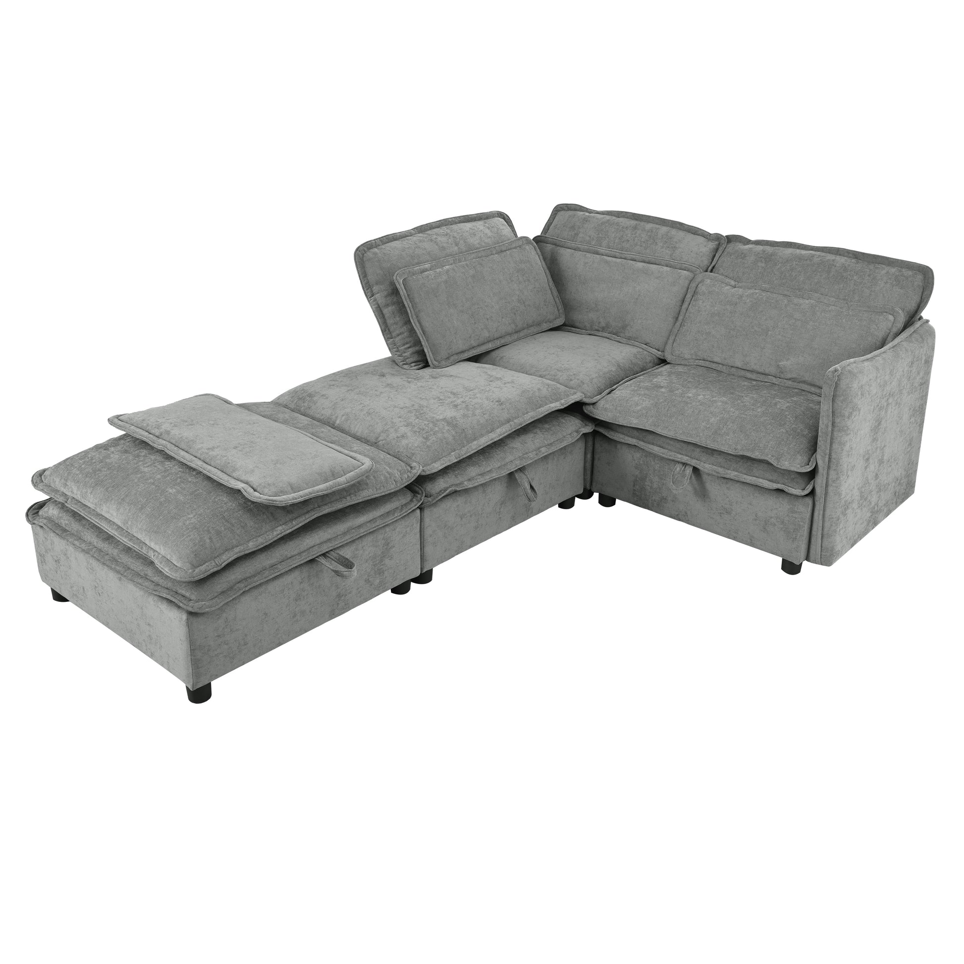 Plush grey fabric sectional sofa with reversible chaise and storage for modern living rooms