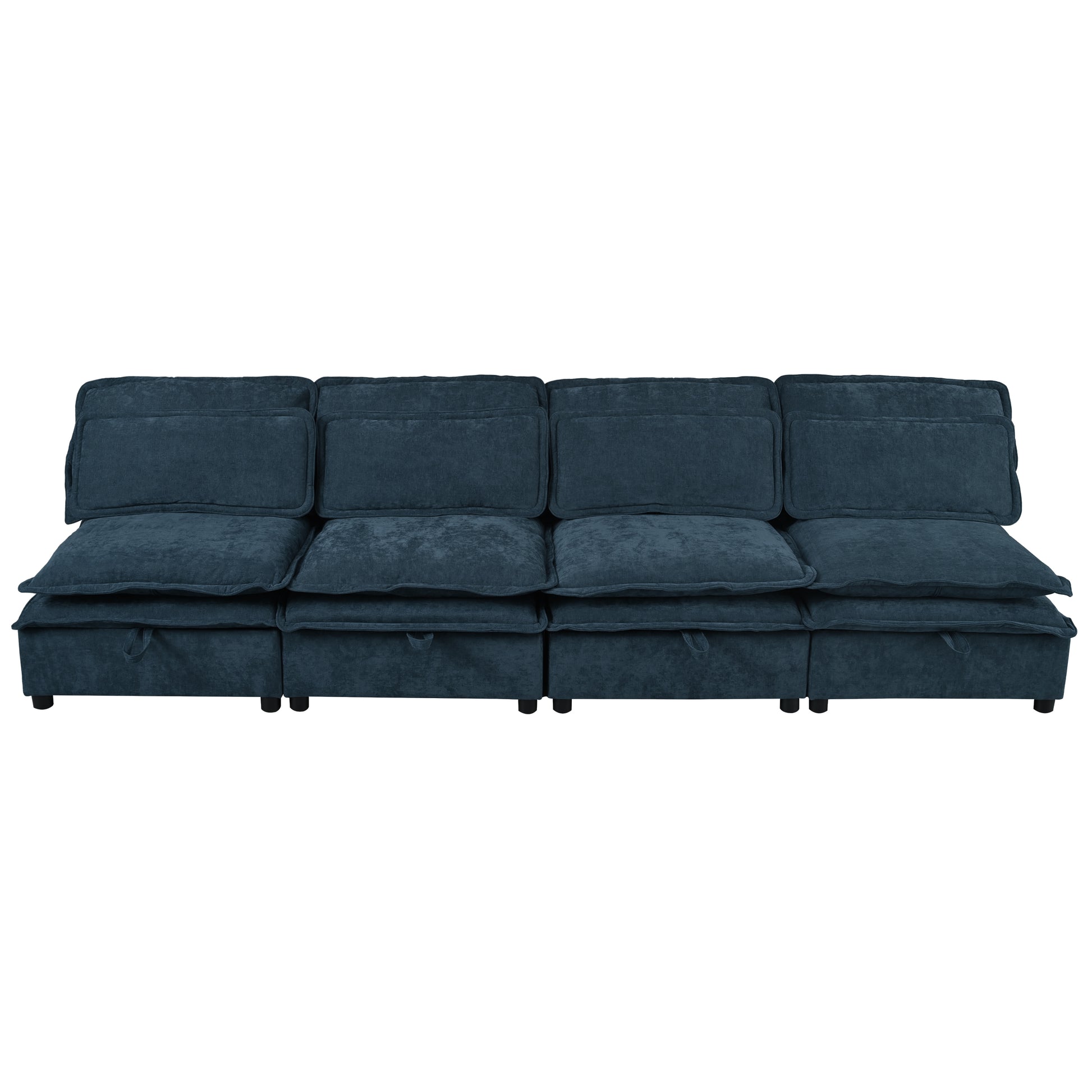 Deep teal velvet modular sectional sofa with plush cushions and hidden storage compartments