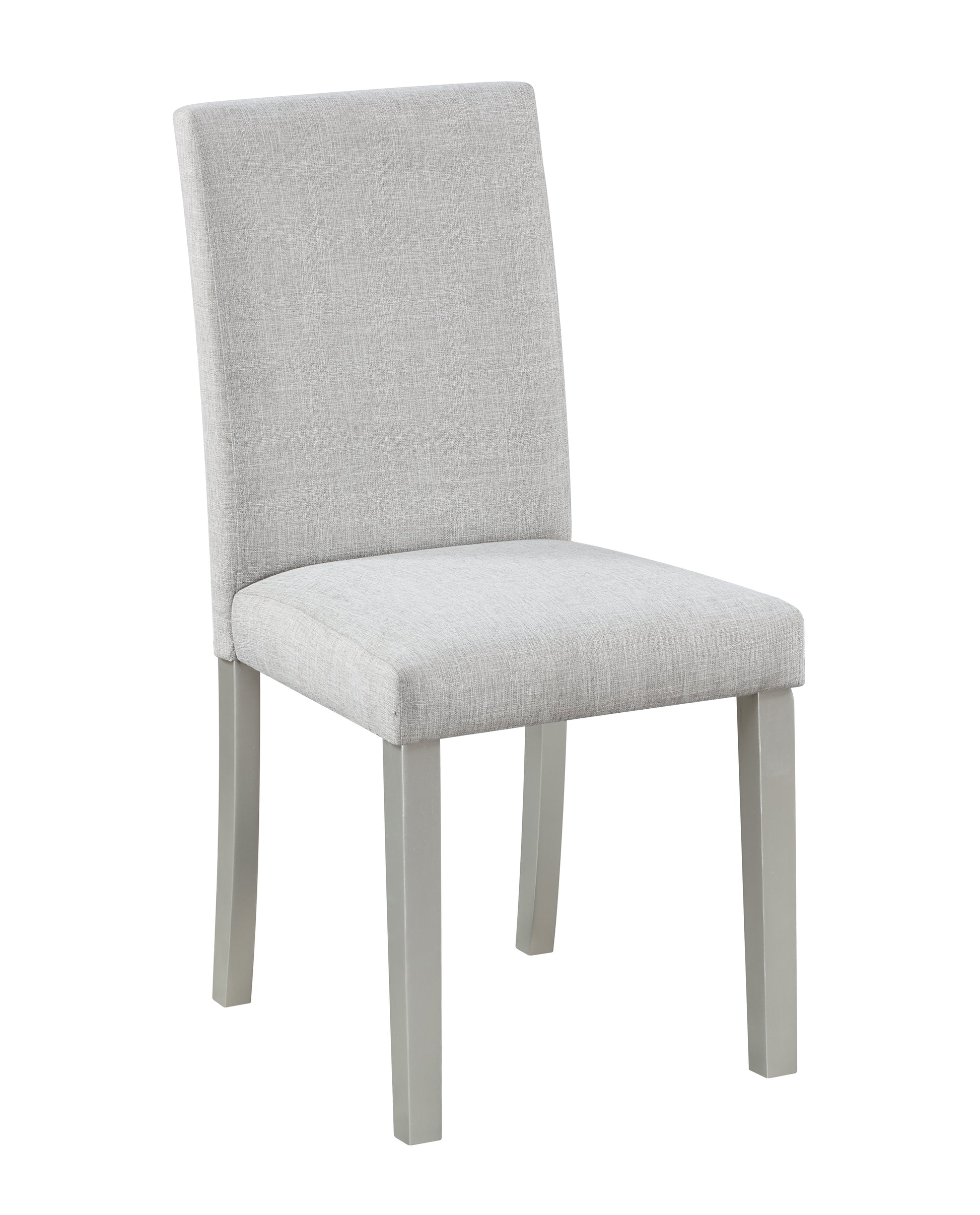 Modern gray upholstered dining chair with wood legs